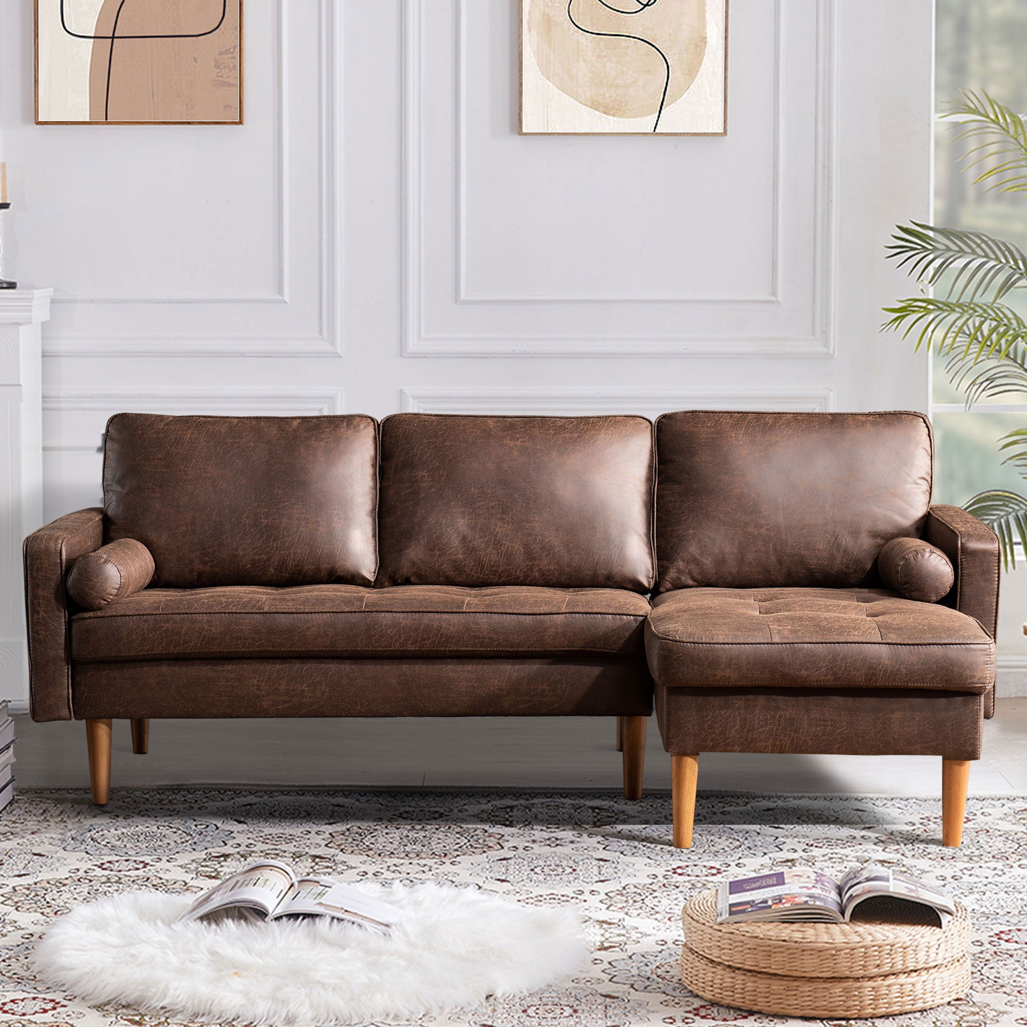 Xizzi Furniture-GF-Sofa-L Shape-Dark Brown-Suede-Right Chaise