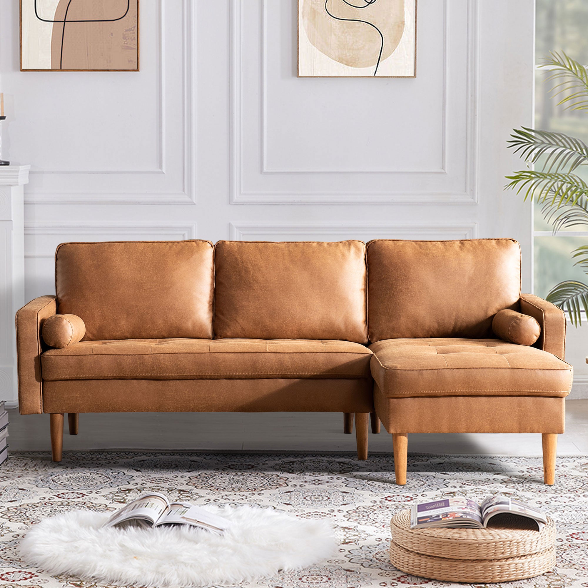 Xizzi Furniture-GF-Sofa-L Shape-Light Brown-Suede-Right Chaise