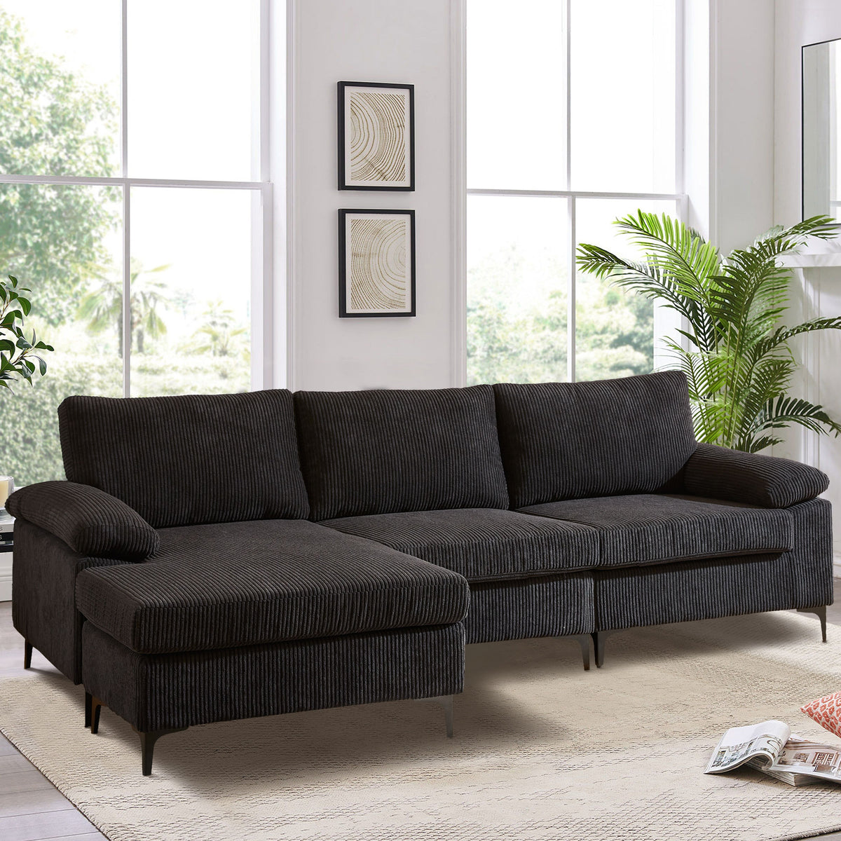 Xizzi-Furniture-MK-Chaise-Longue-Sofa-Black-Jumbo-Wale-Corduroy