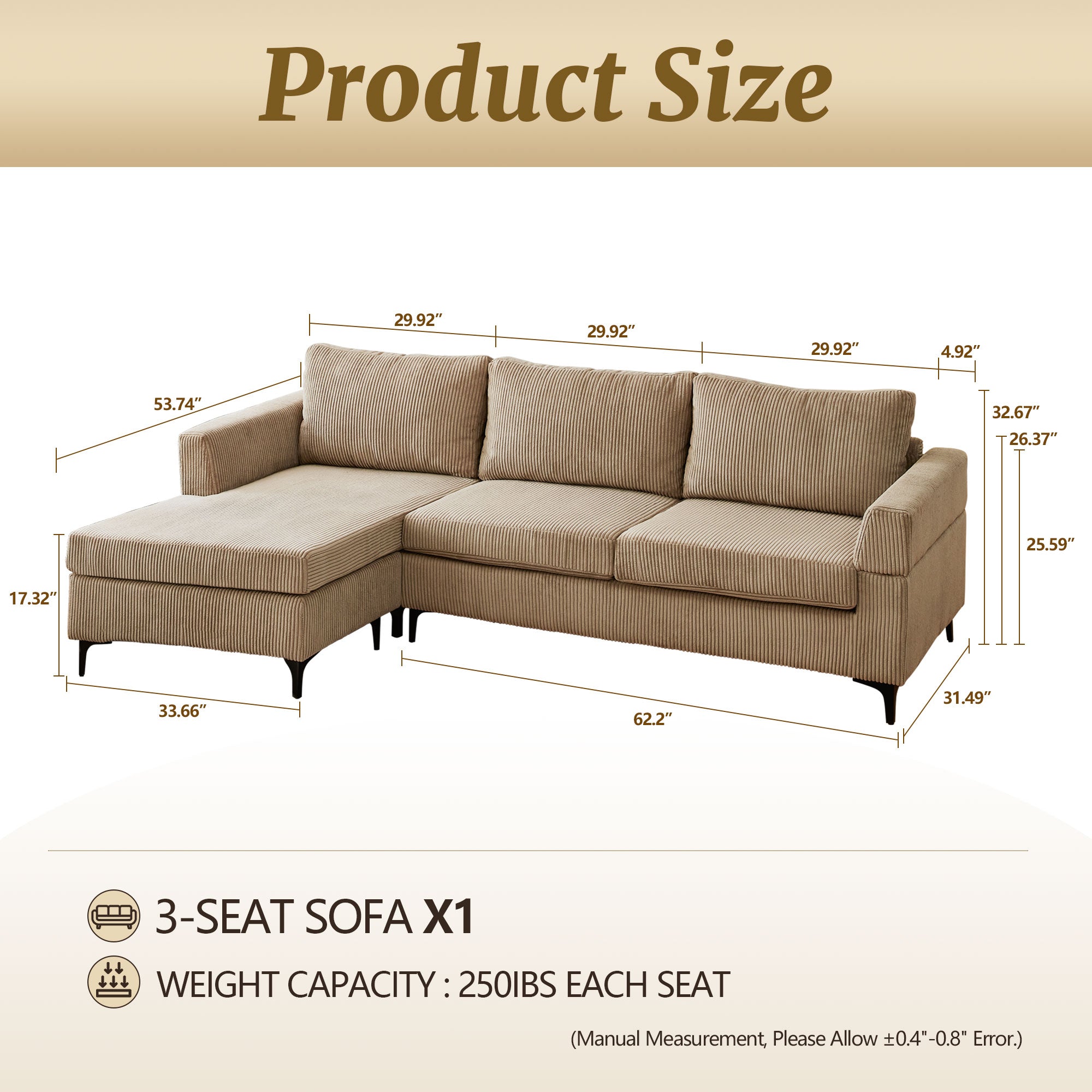 Xizzi Furniture-TESLA-Chaise-Longue-Sofa-Camel-Wale-Corduroy