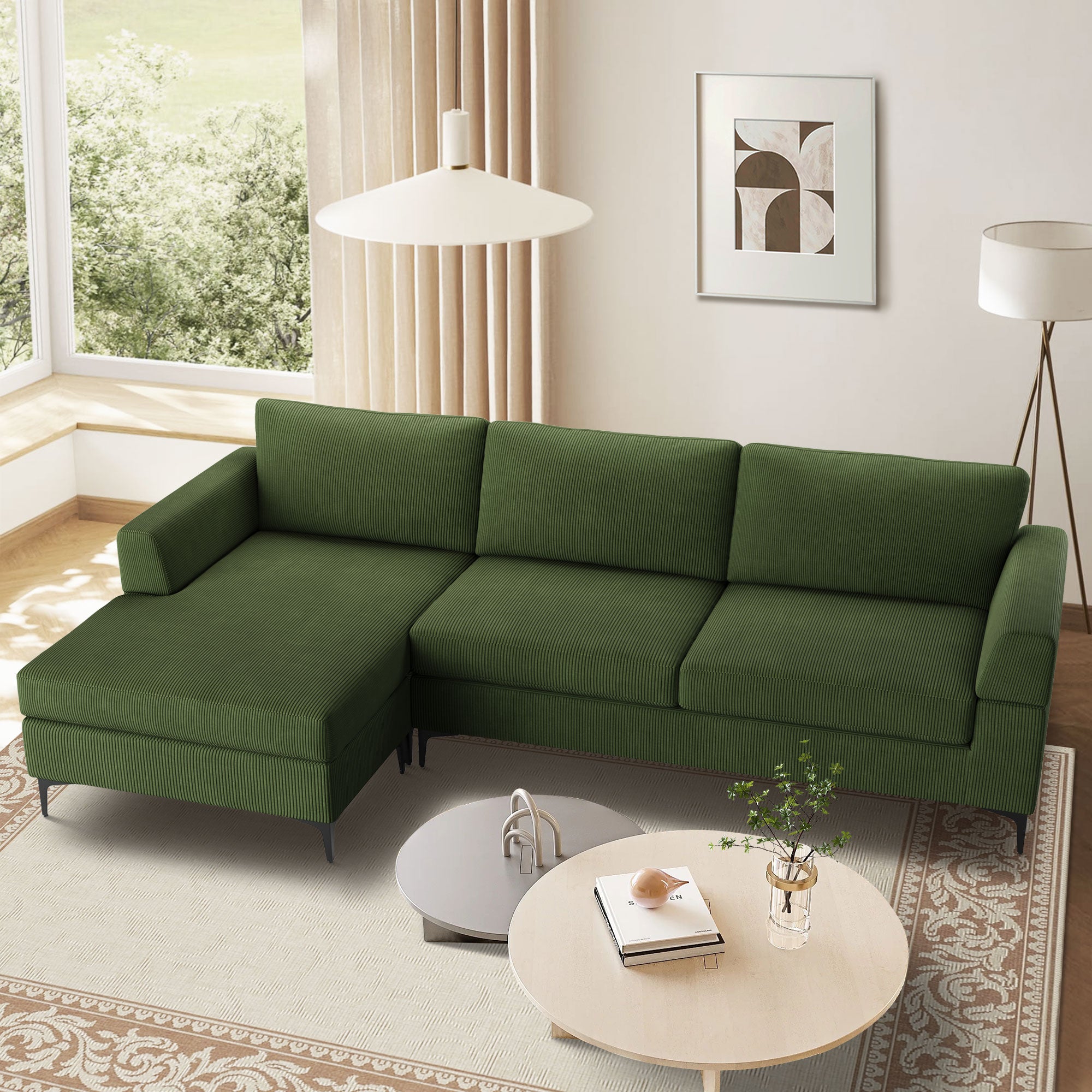 Xizzi-Furniture-TESLA-Chaise-Longue-Sofa-Green-Wale-Corduroy